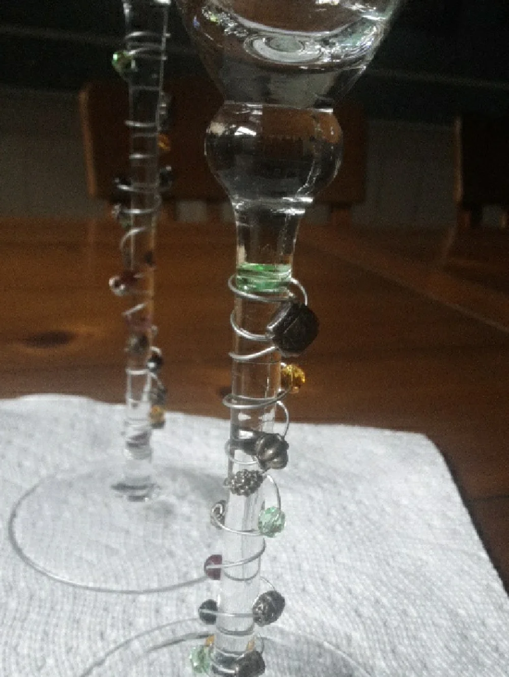 Clear Beaded Stem Martini Glasses - Set of 3